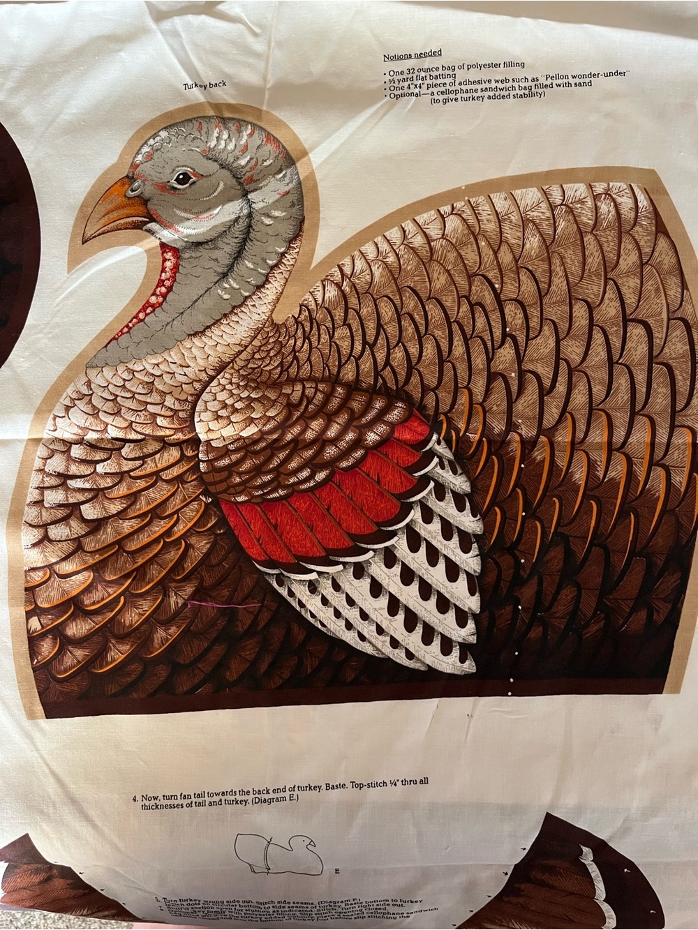 Vintage “Keepsake Crafts" Thanksgiving Turkey by Cranston Print Work sewing